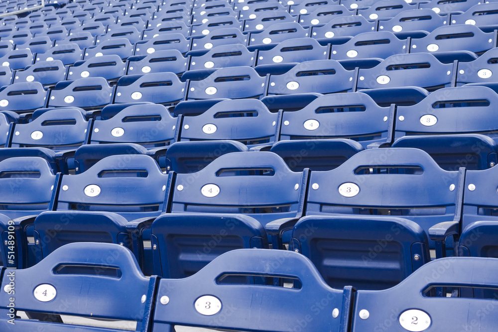 Fototapeta premium Rows of empty blue stadium seating