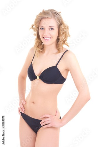 beautiful curly blonde in black lingerie