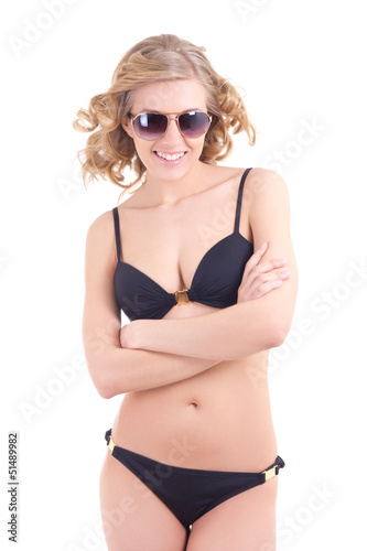 sexy curly blonde in black swimsuit and sunglasses © Di Studio