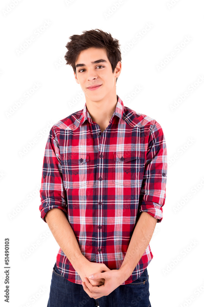 Young casual man posing isolated over white