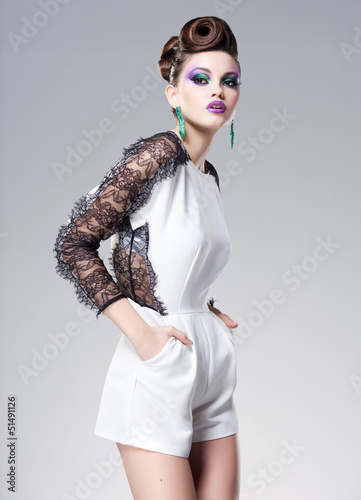 beautiful woman dressed elegant posing glamorous - studio shot
