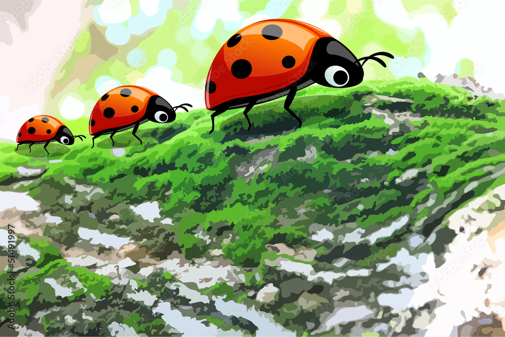 three ladybugs on tree