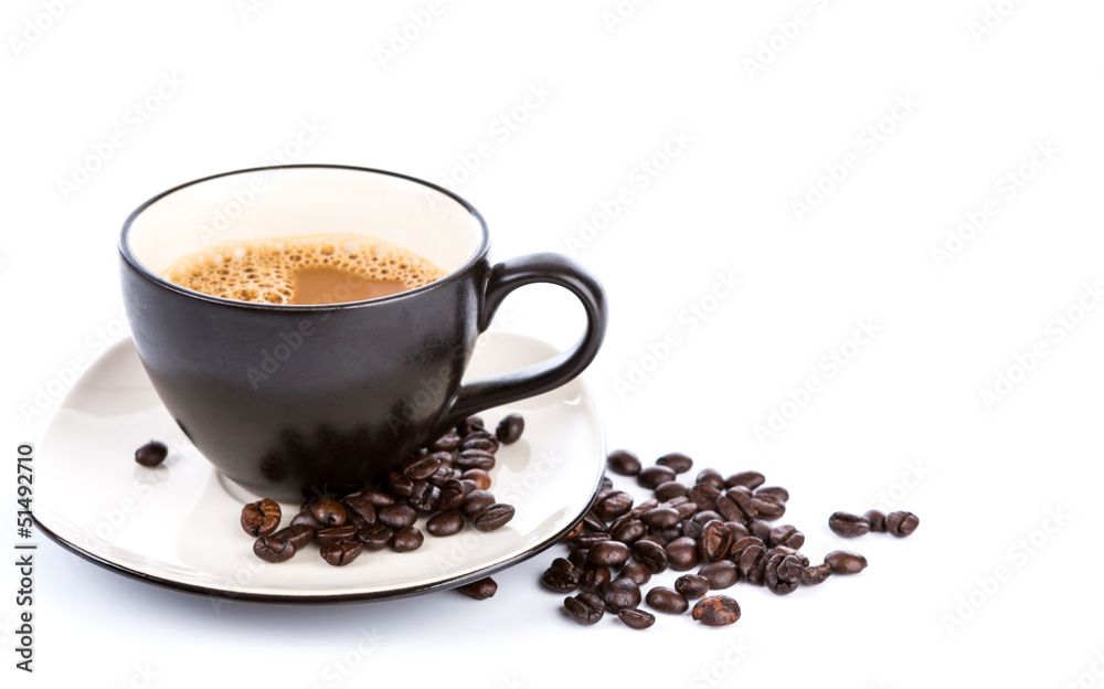 Coffee cup and beans on a white background Coffee cup and beans on a white background