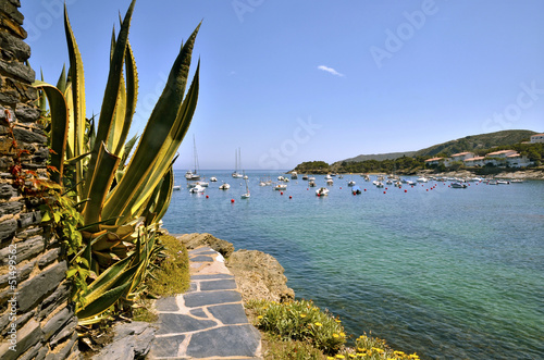 Coastline and boats of Cadaqués in Spain