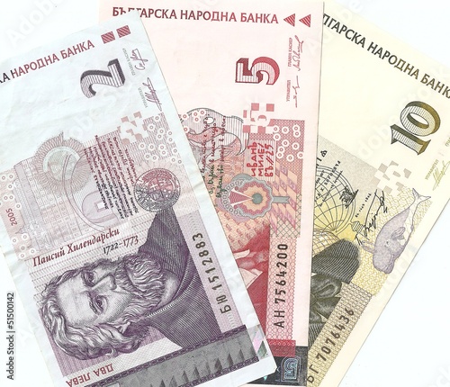 Bulgarian banknotes - 2, 5, 10 Bulgarian leva. The front side. photo