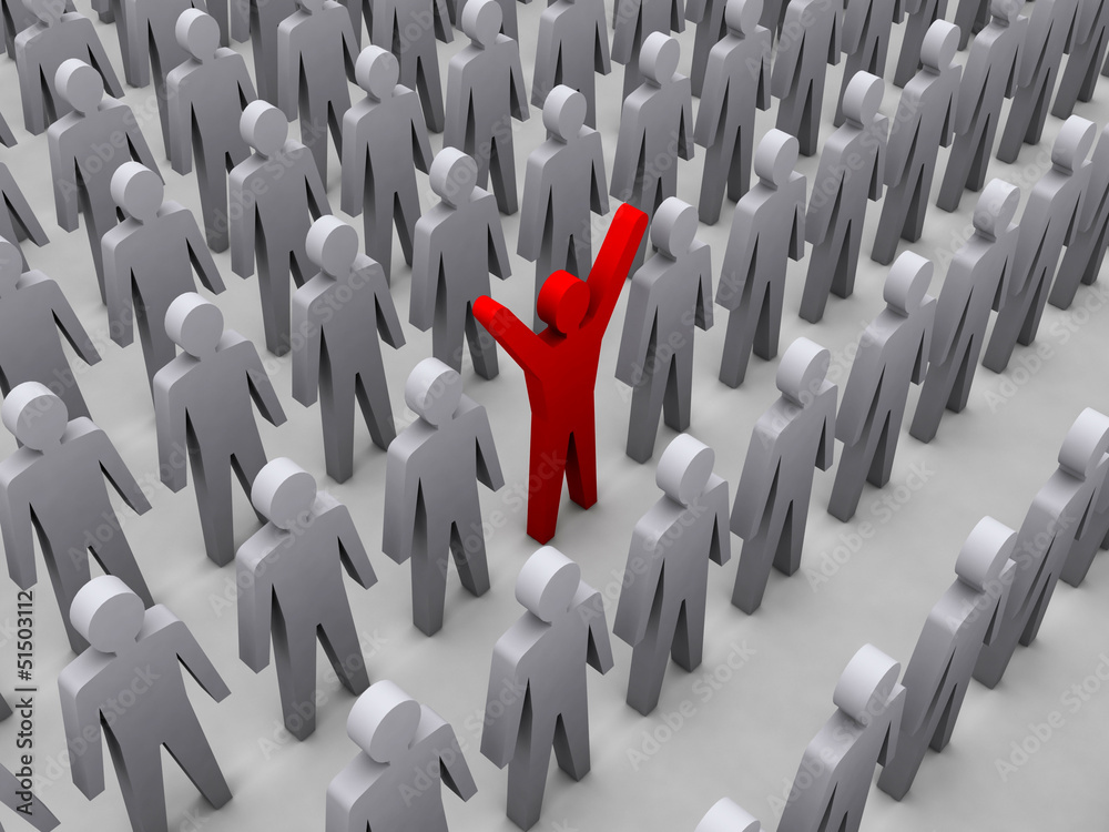 Obraz premium Unique person in crowd. Concept 3D illustration