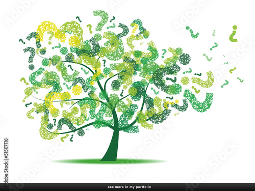 Tree with a question mark leaf , green