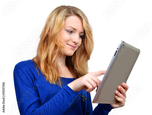 girls with tablet isolated on white background © vencav