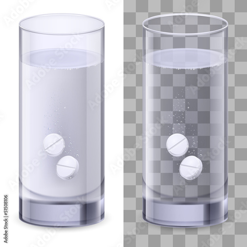 Glass of water and pills