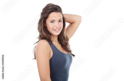 portrait of cute woman, isolated on white background