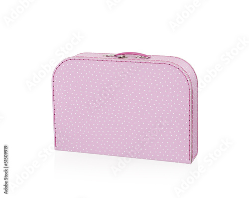 pink with white dots suitcase, isolated on white