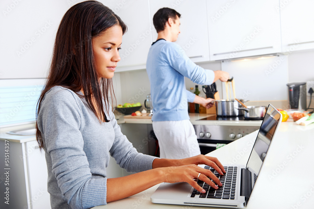 laptop kitchen couple laptop kitchen couple