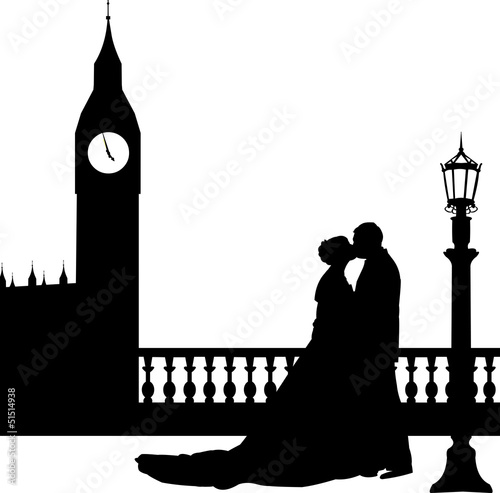 Wedding couple in front of Big Ben in London silhouette