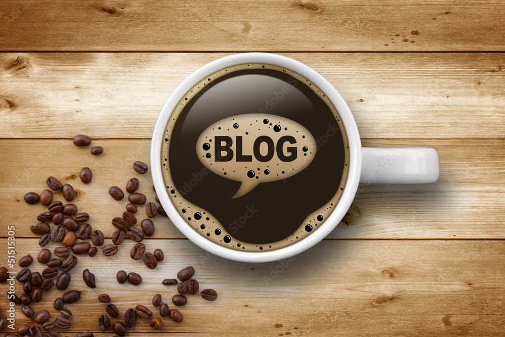 Kaffeetasse mit Blog - obrazy, fototapety, plakaty 