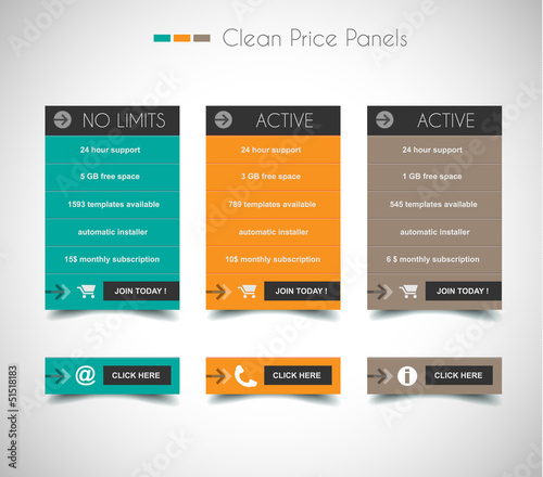 Web price shop panel with space for text and buy now button.
