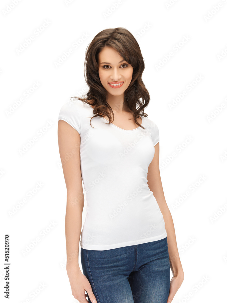 woman in blank white t-shirt woman in blank white t-shirt