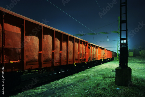 Old train wagons at night