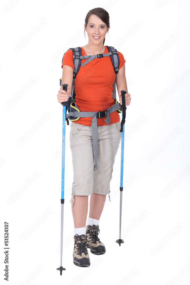 Woman preparing to go hiking