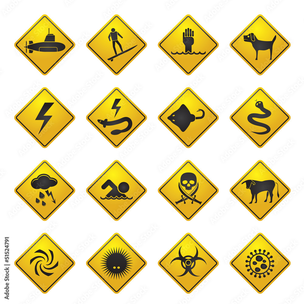 Warning Signs for dangers in sea, ocean, beach and rivers Warning Signs for dangers in sea, ocean, beach and rivers
