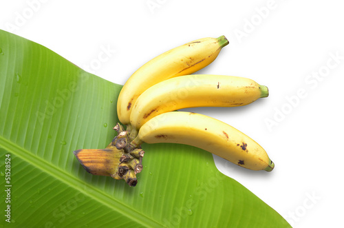 bananas with banana leaf on white background