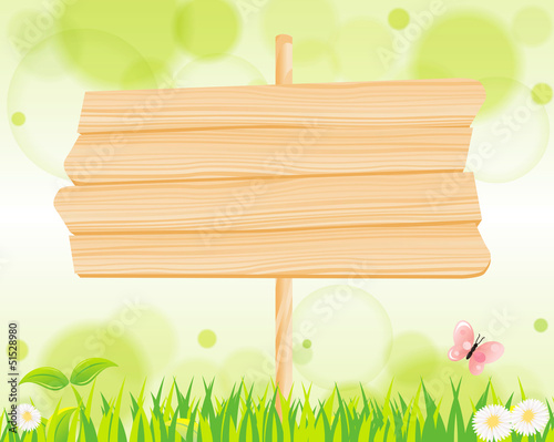 natural green background & wood sign Vector