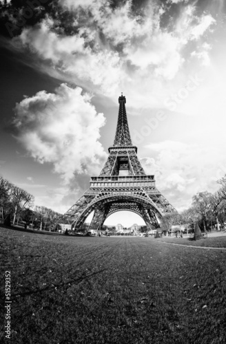 Fototapeta Naklejka Na Ścianę i Meble -  Dramatic view of Eiffel Tower with Sky on Background