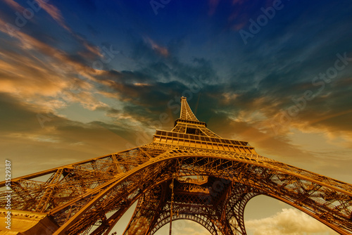 Dramatic Sky Colors above Eiffel Tower in Paris