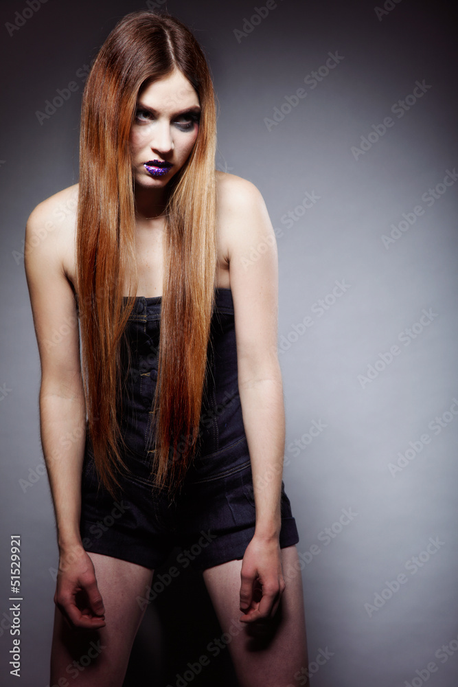 Woman straight long hair make-up posing Woman straight long hair make-up posing