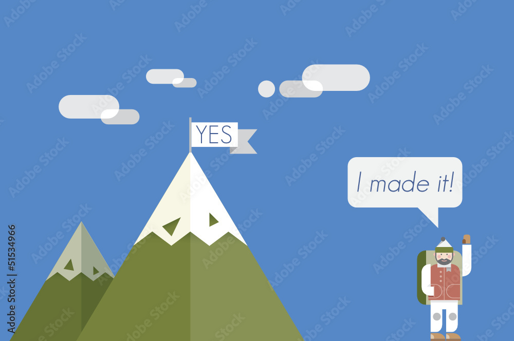 I made it! Business success and motivation concept illustration