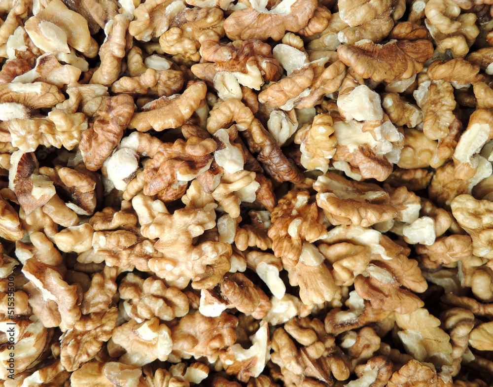 Close-up of shelled walnuts background Close-up of shelled walnuts background