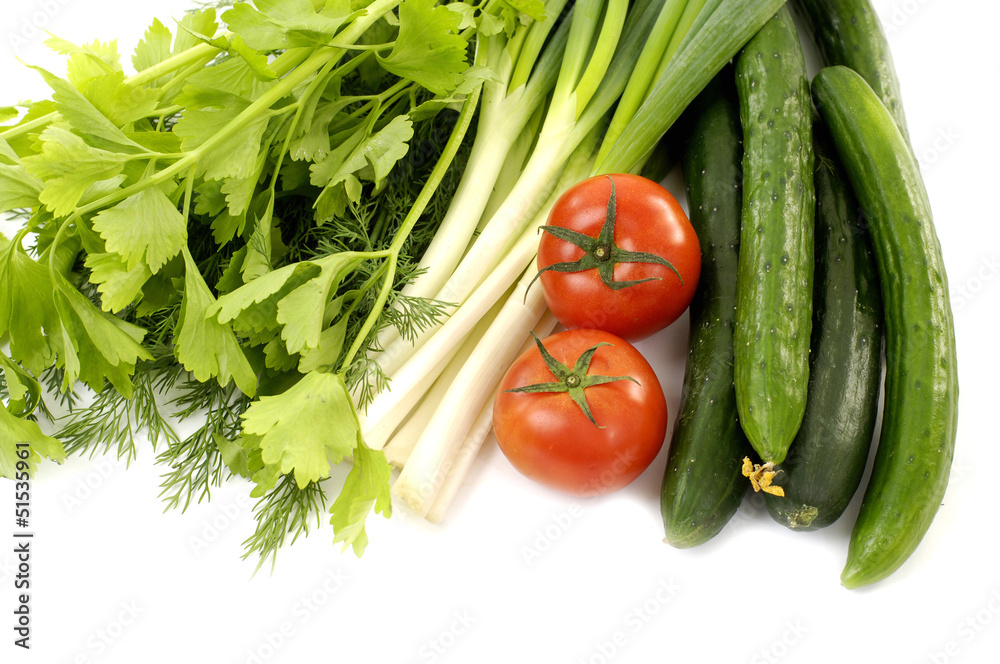 red tomatoes and green cucumber and onion with green lettuce red tomatoes and green cucumber and onion with green lettuce