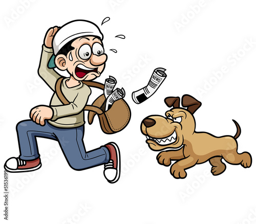 Vector illustration of paperboy running a dog photo