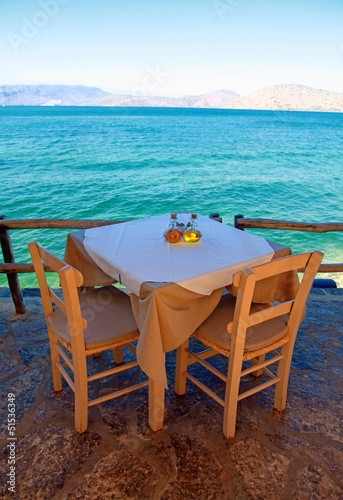 greek outdoor restaurant with Mediterranean sea view Crete  Gree