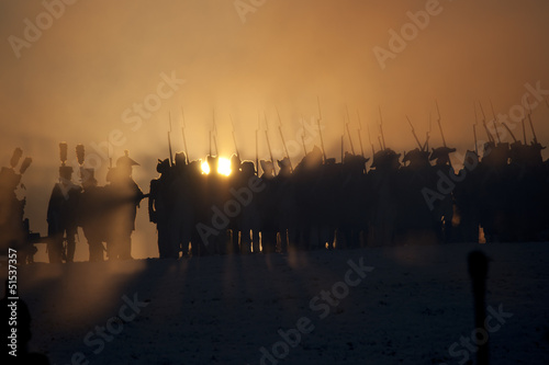 History fans in military costumes, Austerlitz