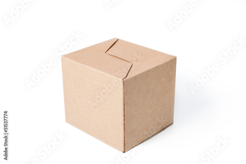 Closed cardboard box isolated on white background