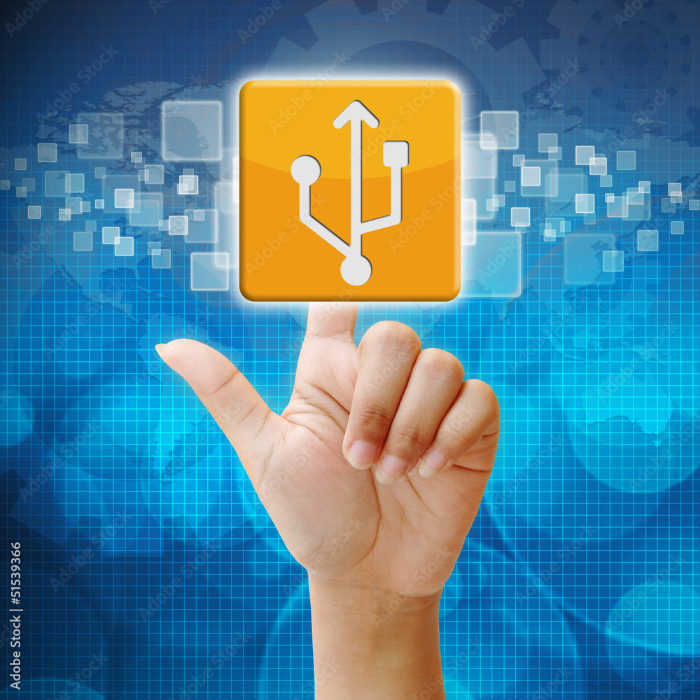 In press usb icon on touch screen interface In press usb icon on touch screen interface