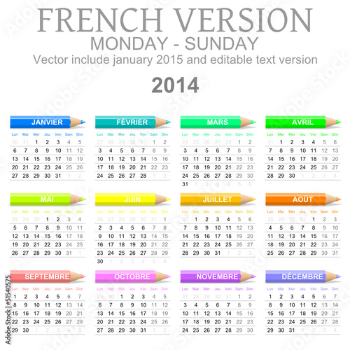 2014 French vectorial calendar with crayons