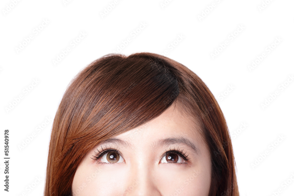 woman look to up forward copy space woman look to up forward copy space