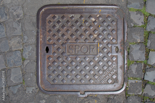 SPQR, typical manhole cover in Rome, Italy