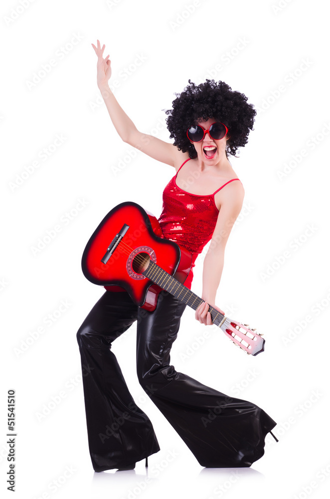 Young singer with afro cut and guitar Young singer with afro cut and guitar