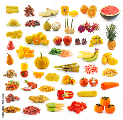 Fototapeta Naklejka Na Ścianę i Meble -  Fruits, vegetables, yellow and red. With beta carotene.
