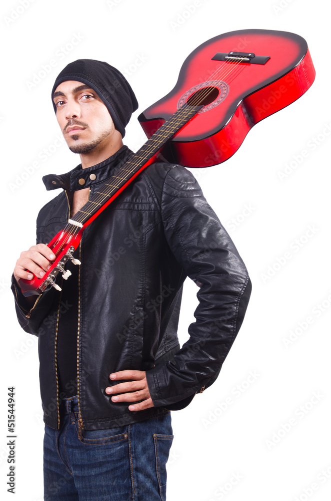 Naklejka premium Guitar player isolated on the white