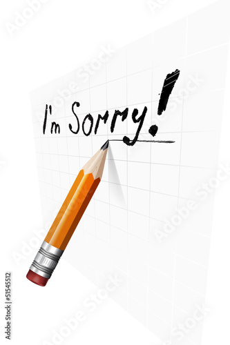 Say sorry with a text message on paper and pencil