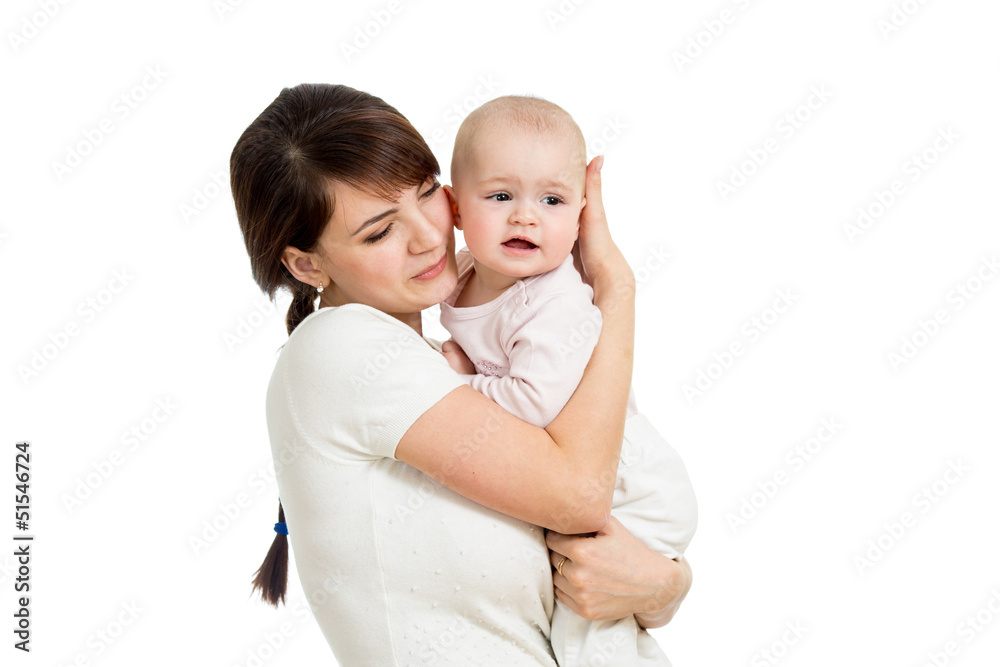 Mother hugging her baby isolated Mother hugging her baby isolated