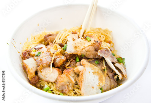 Chinese noodle with pork in bowl