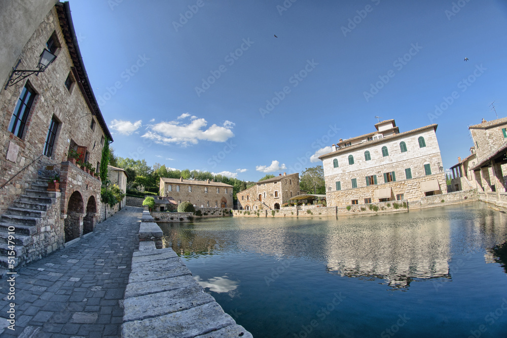 Old thermal baths in the medieval village of Bagno Vignoni, Tusc