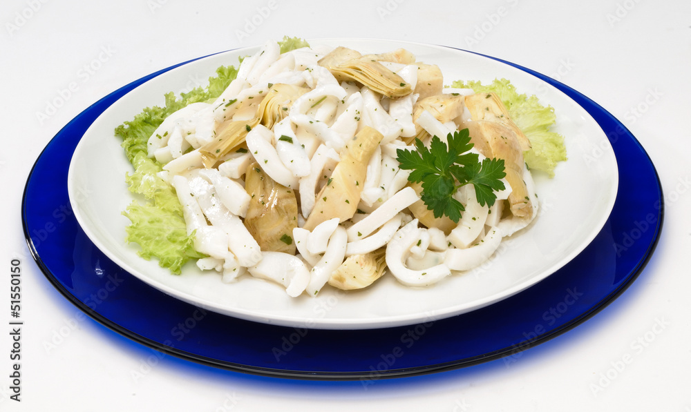 Antipasto , seppie con carciofi - Cuttlefish with artichokes