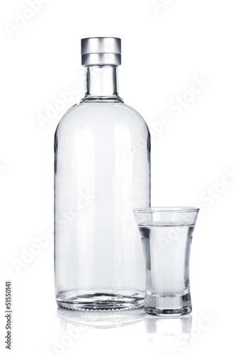Bottle of vodka and shot glass