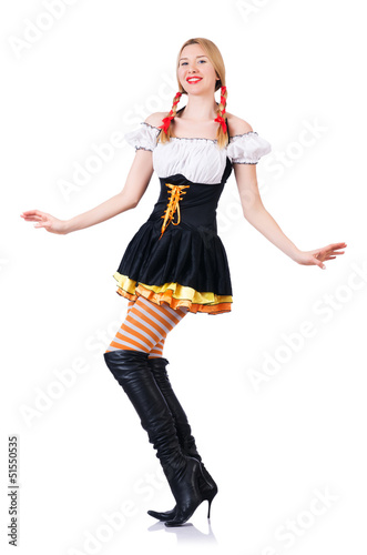 Oktoberfest concept with woman on white