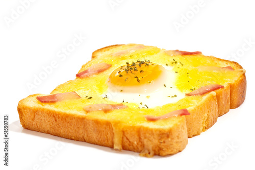 bread with fried egg and ham
